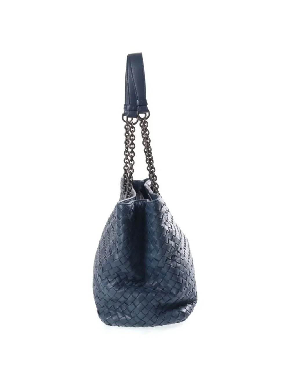Bottega Veneta Intrecciato Chain Shoulder Bag Lambskin Leather Blue